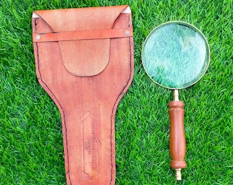 Vintage Pure Brass Magnifying Glass with Leather Case