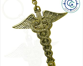 Brass Caduceus Keychain: Medical Doctor Nurse Gift (Set of 2)