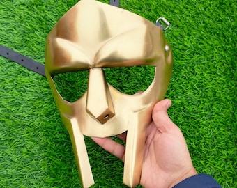 MF Doom Gladiator Mask: Golden Brass Plated Steel, Wearable Costume Armor