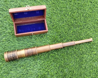 Pure Antique Brass Telescope - Victorian 1915 - Full Functional with Wooden Gift Box - 20 Inch lenght telescope