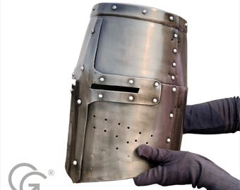 Crusader Knight Helmet: Antique Silver Medieval Armor, Cosplay Halloween Gift