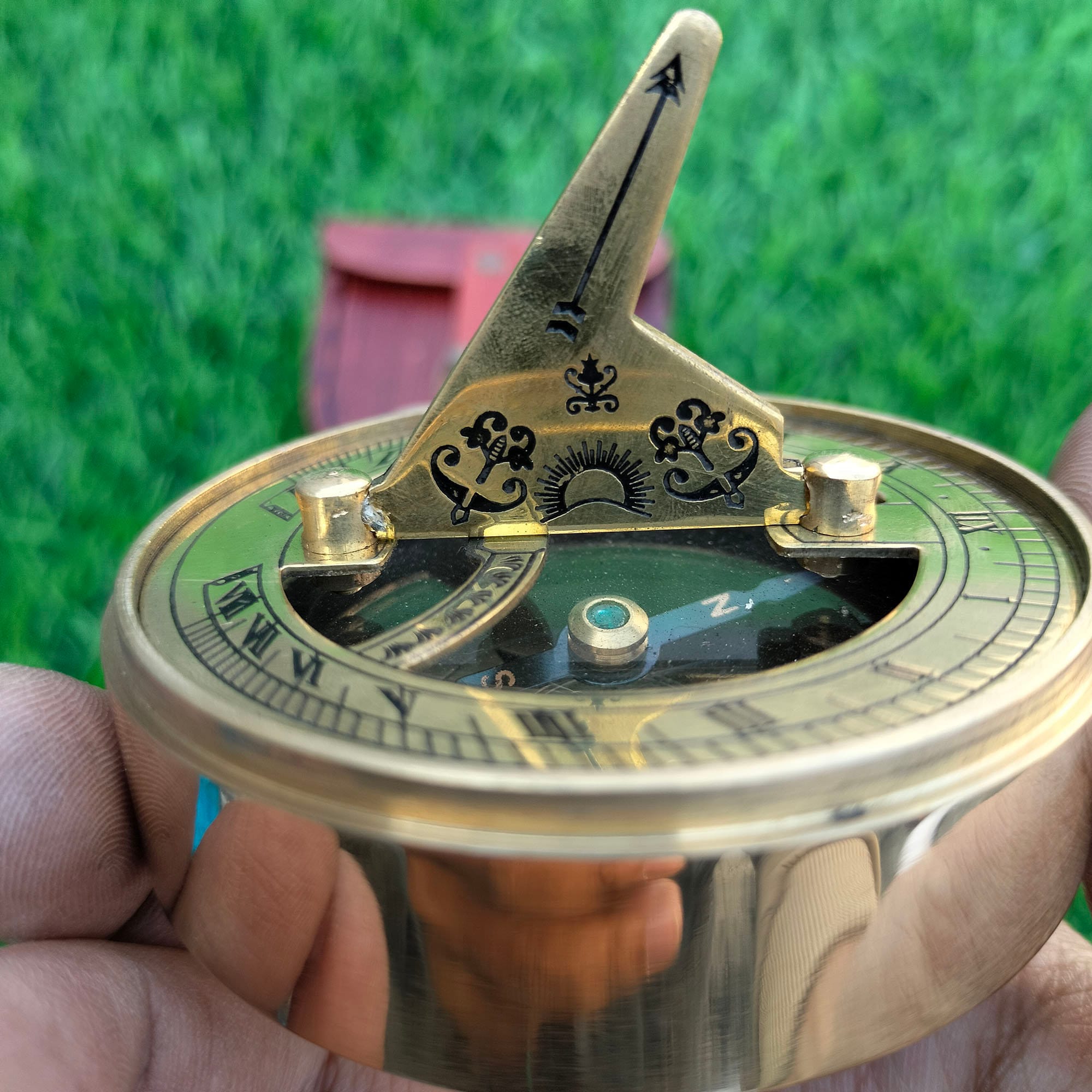 Adventurer's Sundial and Compass glass Lid Solid Brass Etsy