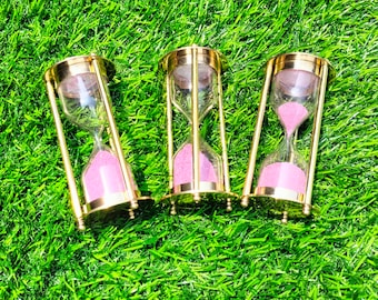 Brass Sand Timer Set: Vintage Style Hourglass with Pink Sand