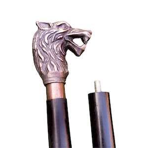 Vintage Style Antique Finish Metal Wolf Head Walking cane / Walking Stick |Perfect for Cosplay, Events and Gifts.