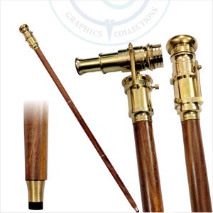 Exquisite Nautical Brass Walking Cane with Hidden Spyglass Telescope, Steampunk Theme, Handmade Walking Stick, Vintage Gift by GC
