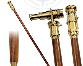 Exquisite Nautical Brass Walking Cane with Hidden Spyglass Telescope, Steampunk Theme, Handmade Walking Stick, Vintage Gift by GC