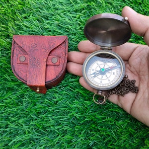 Antique Brass Pocket Compass: Engraved Nautical Gift