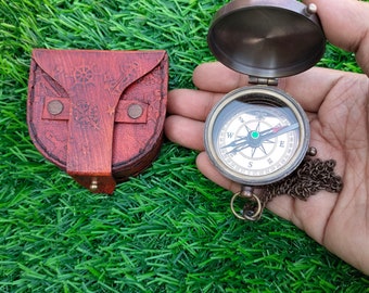 Antique Brass Pocket Compass: Engraved Nautical Gift