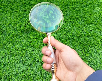 Vintage Brass Magnifying Glass Mother of Pearl Handle with Leather Case