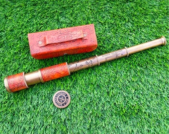 Dollond London 1920 Antique Brass Telescope with Leather Case