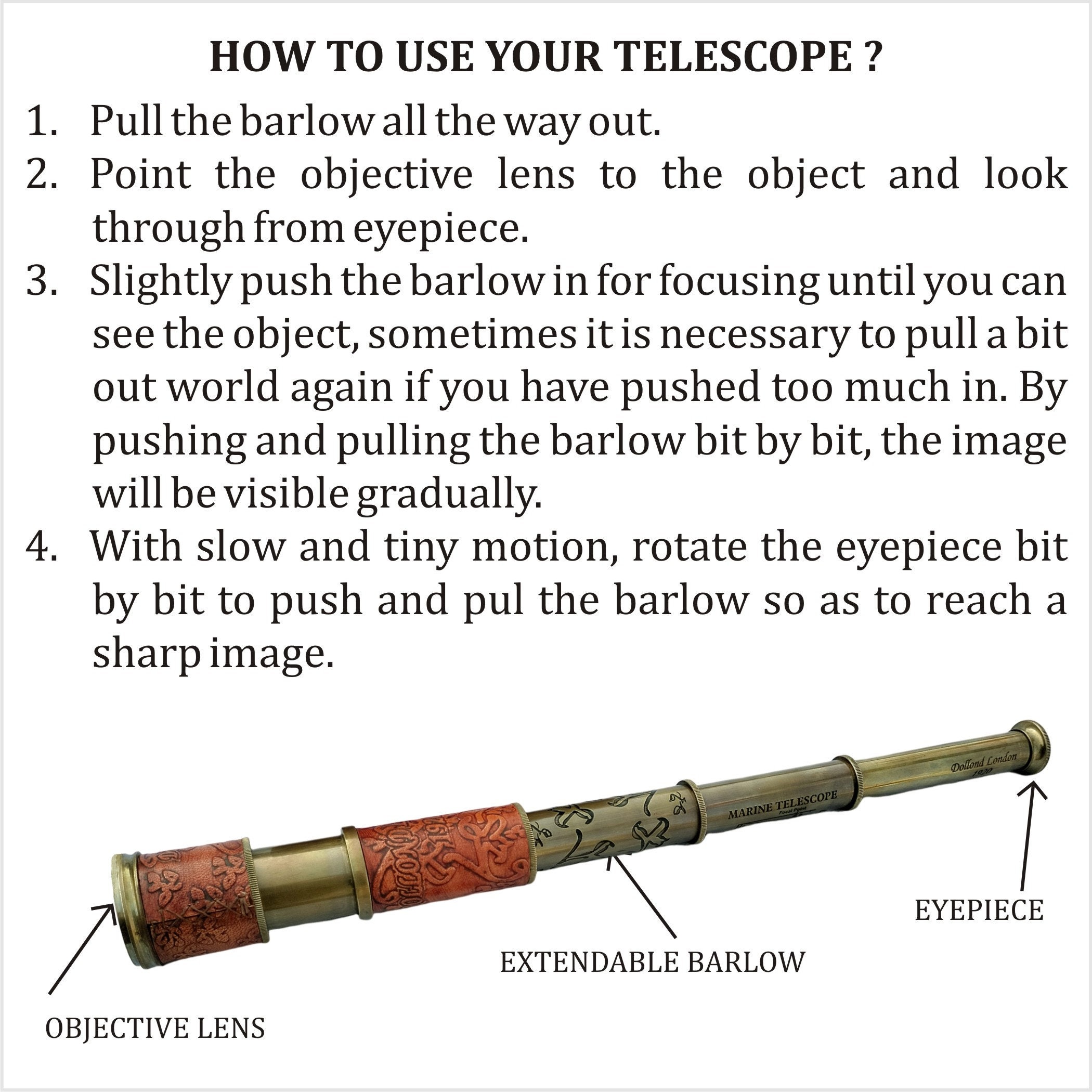 Telescopio Dollond London 1920 – Cannocchiale Nautico In Ottone Fatto A Mano, Vintage Funzionante Con Custodia In Pelle