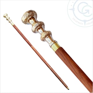 Solid Brass Nautical Designer Round Knob Handle Walking Stick - Elegant Handcrafted Gift for Gentlemen & Loved Ones