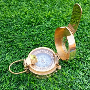 Handmade Solid Brass Vintage MILITARY COMPASS, Shiny Brass British Prismatic Engineer’s Compass | A beautiful compass gift by GC