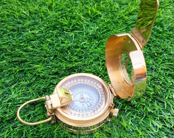 Solid Brass Military Compass - Vintage Prismatic Engineer's Compass