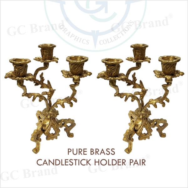 Exquisite Vintage Bronze Candelabra - Victorian Brass Candle Holders for Three Candles Pair (Set of 2)