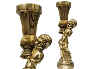 Solid Brass Angel Boy, Flowers Holder - Vintage Replica Cherub Brass Décor, Collectible Figurine