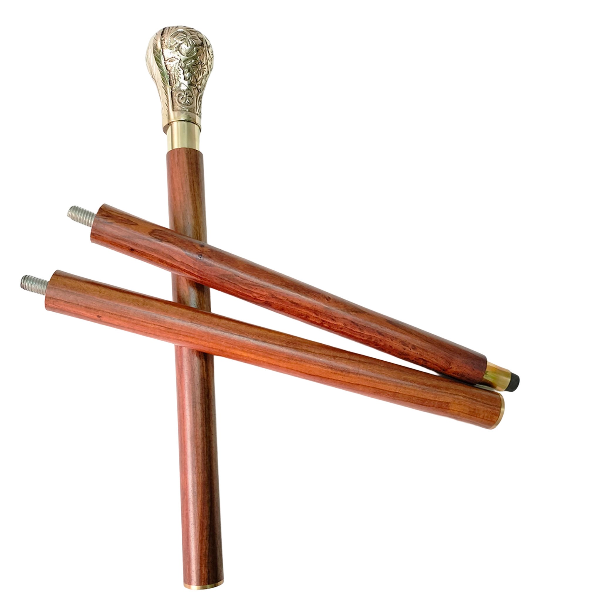 Antique Walking Stick Cane With Brass Designer Knob Handle, Vintage