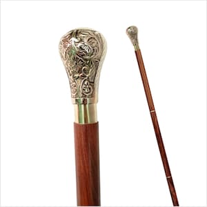 Elegant Victorian Brass Engraved Handle Walking Cane - Handcrafted Rose Wood, Vintage Look, Perfect Gift for Women & Gentlemen by GC