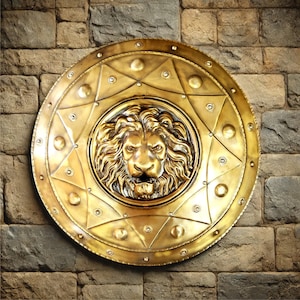 Medieval Knights Armor Shield - Lion Face Shield - Mid Century Round Steel Shield Collectible, Cosplay Costume Shield | Home & Wall Décor