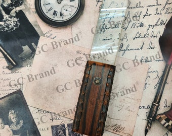 Vintage Knife Magnifying Glass with Leather Case: Portable Reading Aid