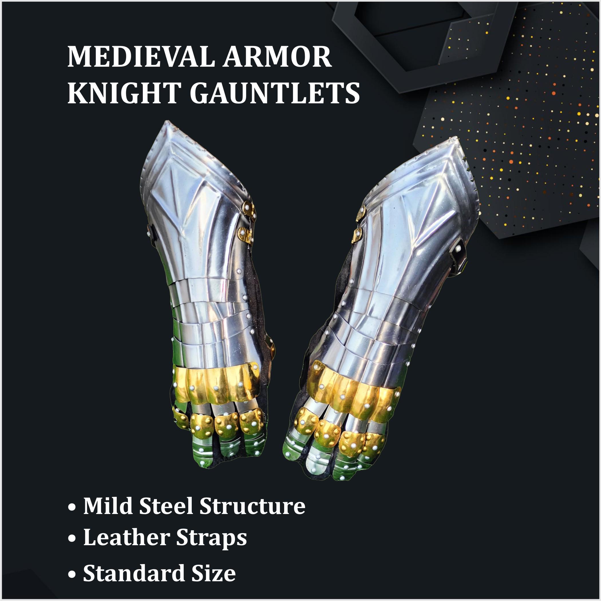 Guanti Da Cavaliere Medievale In Acciaio 18G – Stile Gotico, Replica Per Costume E Collezione