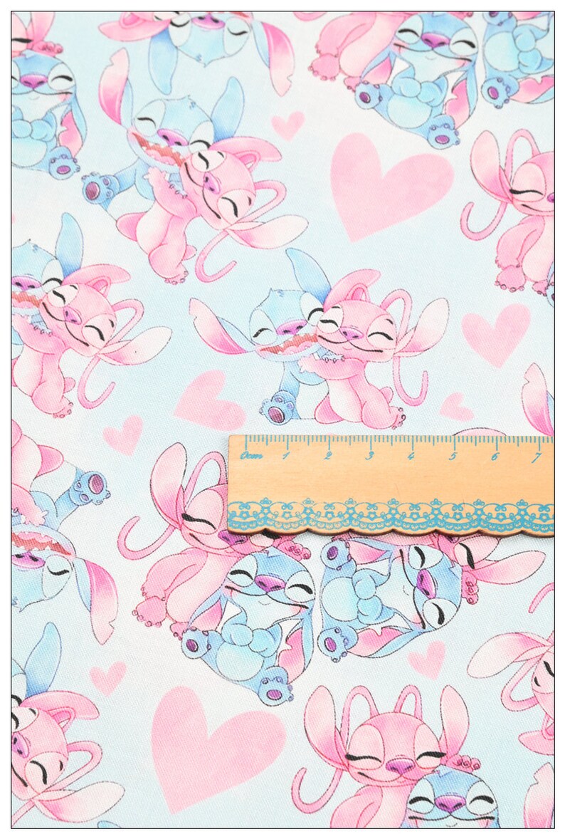 Stitch and Angel Fabric Blue Pink Koala Fabric 100 Cotton Etsy
