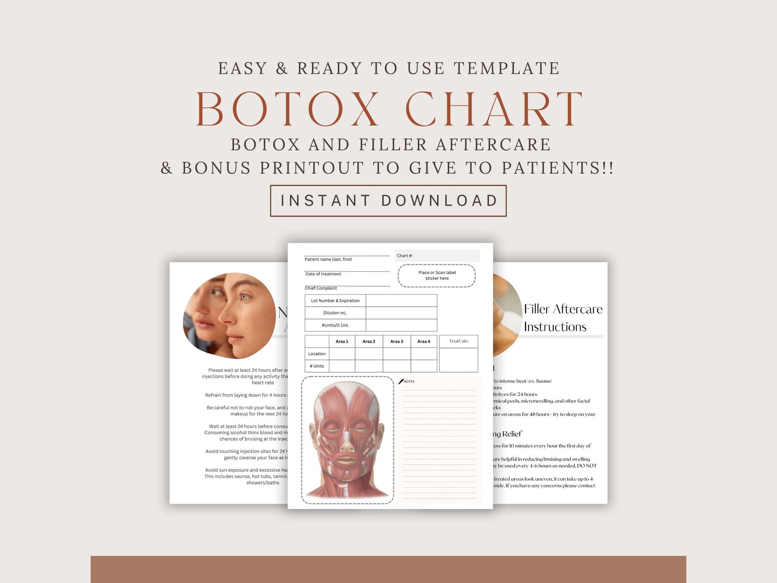 Botox Digital Face Chart and Aftercare for Your Practice With Editable ...