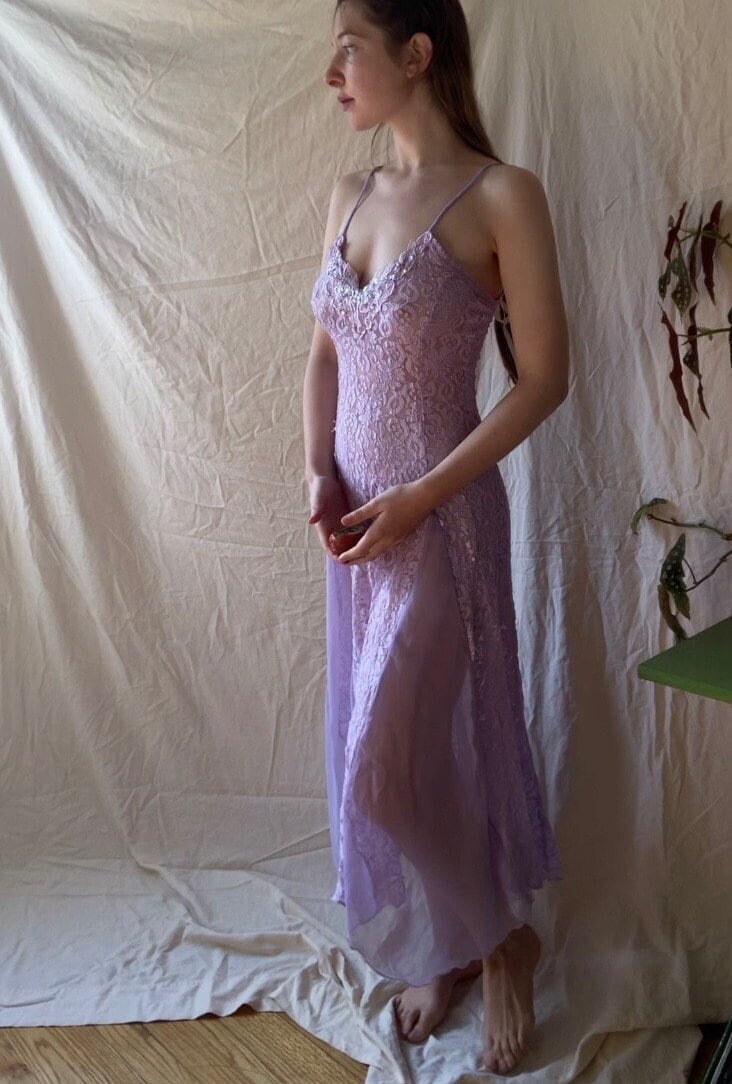 4610626 Lilac Lace Detail Slip Dress