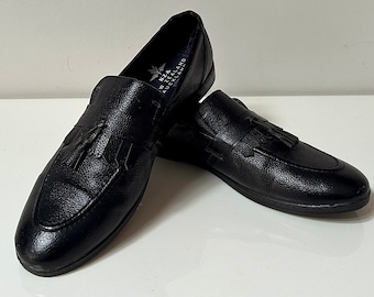 Vintage Leather Tassel Loafers: Mens Black Oxford Dress Shoes (Size 43)