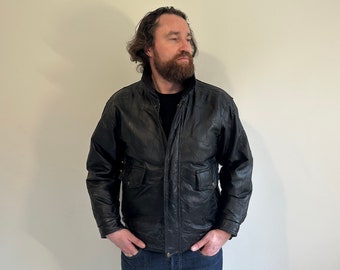 Vintage zwarte leren varkensleren parka - jaren 90 Amerikaans geïnspireerd - maat M