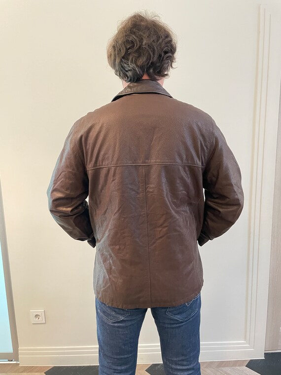 Vintage Leather Parka Coat Men Jacket Dark Brown … - image 7
