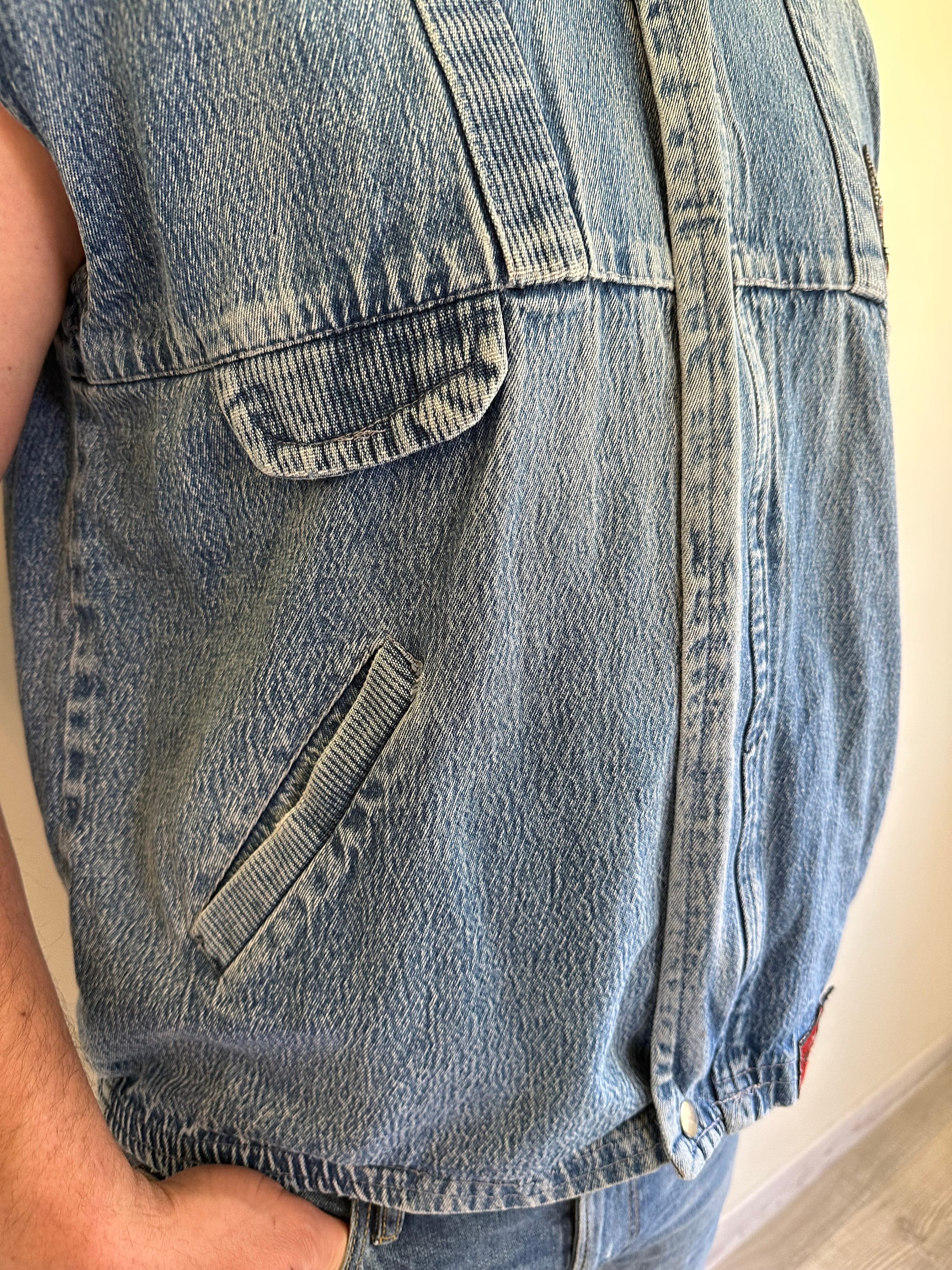 80s - 90s Men's Vintage Blue Denim Vest Waistcoat Worn