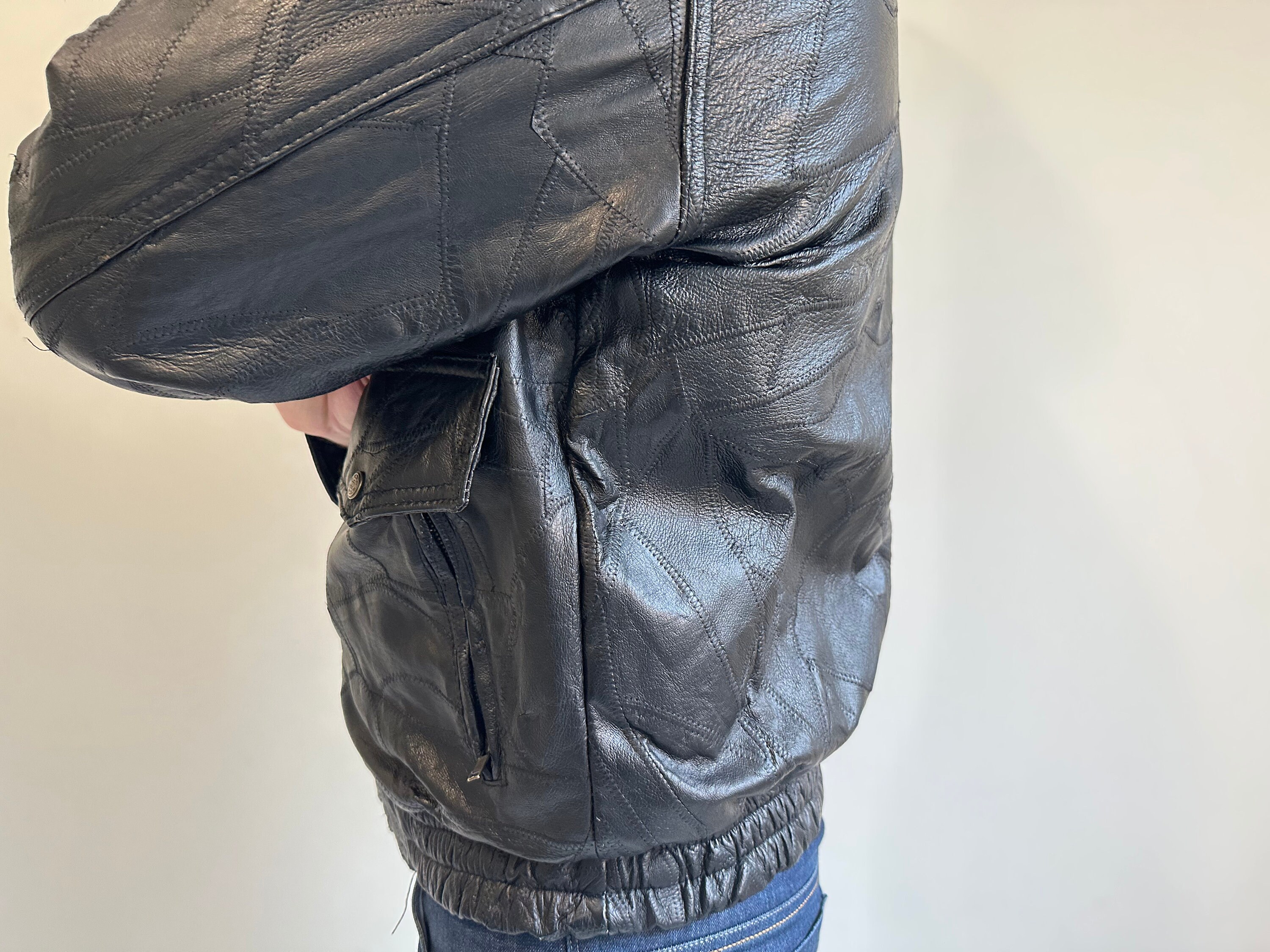 ジャケット・アウター VINTAGE PIG LEATHER JACKET BLACK Pig Leather Bomber Jacket-JCPenney, Color: Black