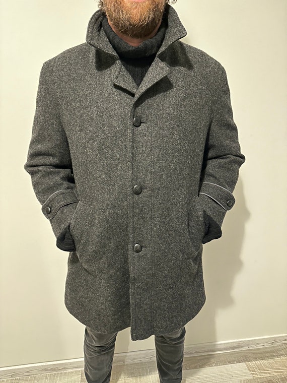 Vintage Men's Wool Winter Coat Grey Men Wool Coat Ove… Gem
