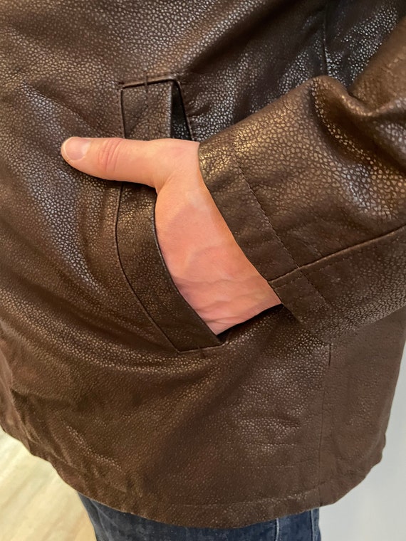 Vintage Leather Parka Coat Men Jacket Dark Brown … - image 5