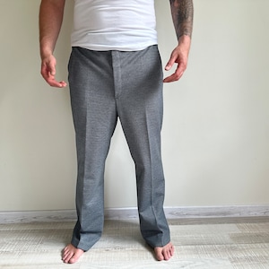 Men&#39;s Wool Grey Trousers 90s Straight Pleated Pants Plaid Casual Office Slacks Suit Dress Pants Gift for Him Size 53 XXL