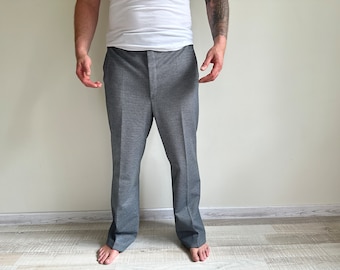 90s Hose aus grauer Wolle mit Bundfalten in Gr. 53 XXL