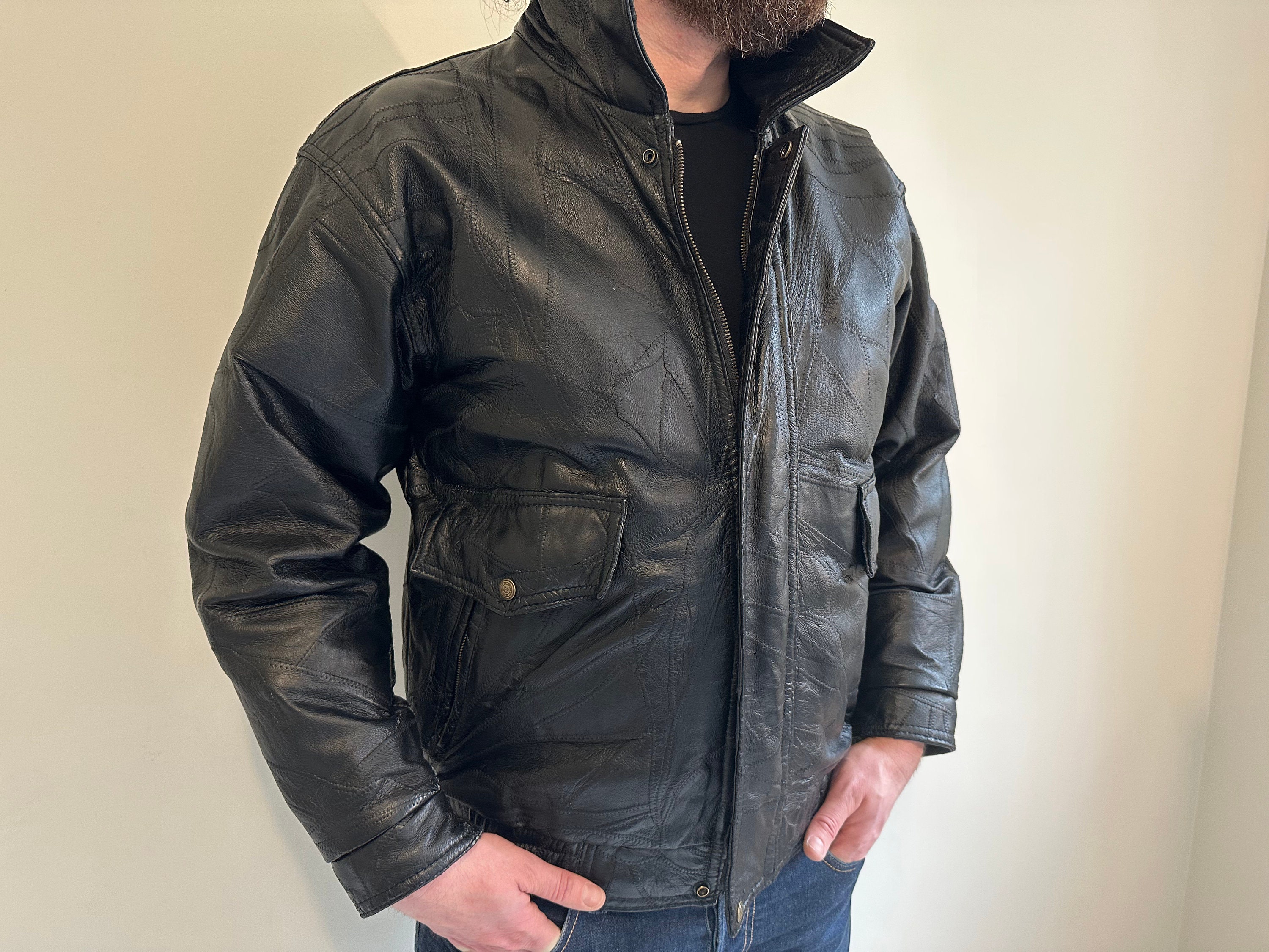 ジャケット・アウター VINTAGE PIG LEATHER JACKET BLACK Pig Leather Bomber Jacket-JCPenney, Color: Black