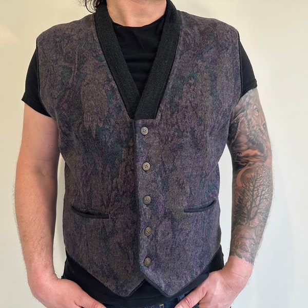 Men's Vintage Tapestry Vest Wool Waistcoat Made in Italy Formal Classic Grey Gentlemen's Everyday Vest Gift For Him Size 54 - L/XL