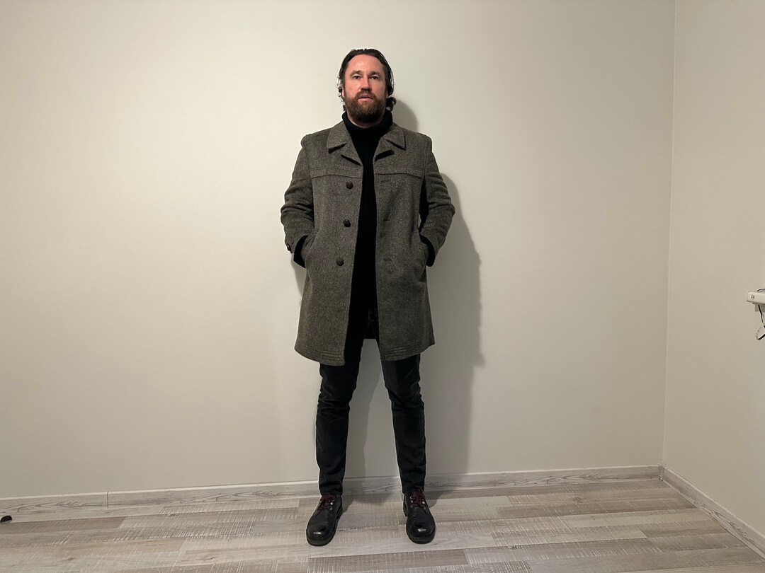 Vintage Men's Wool Winter Coat Grey Men Wool Coat Overcoat Classy Warm