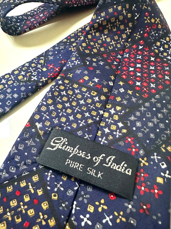 Silk Blue Vintage Tie for Men: Geometric Blocks View 6