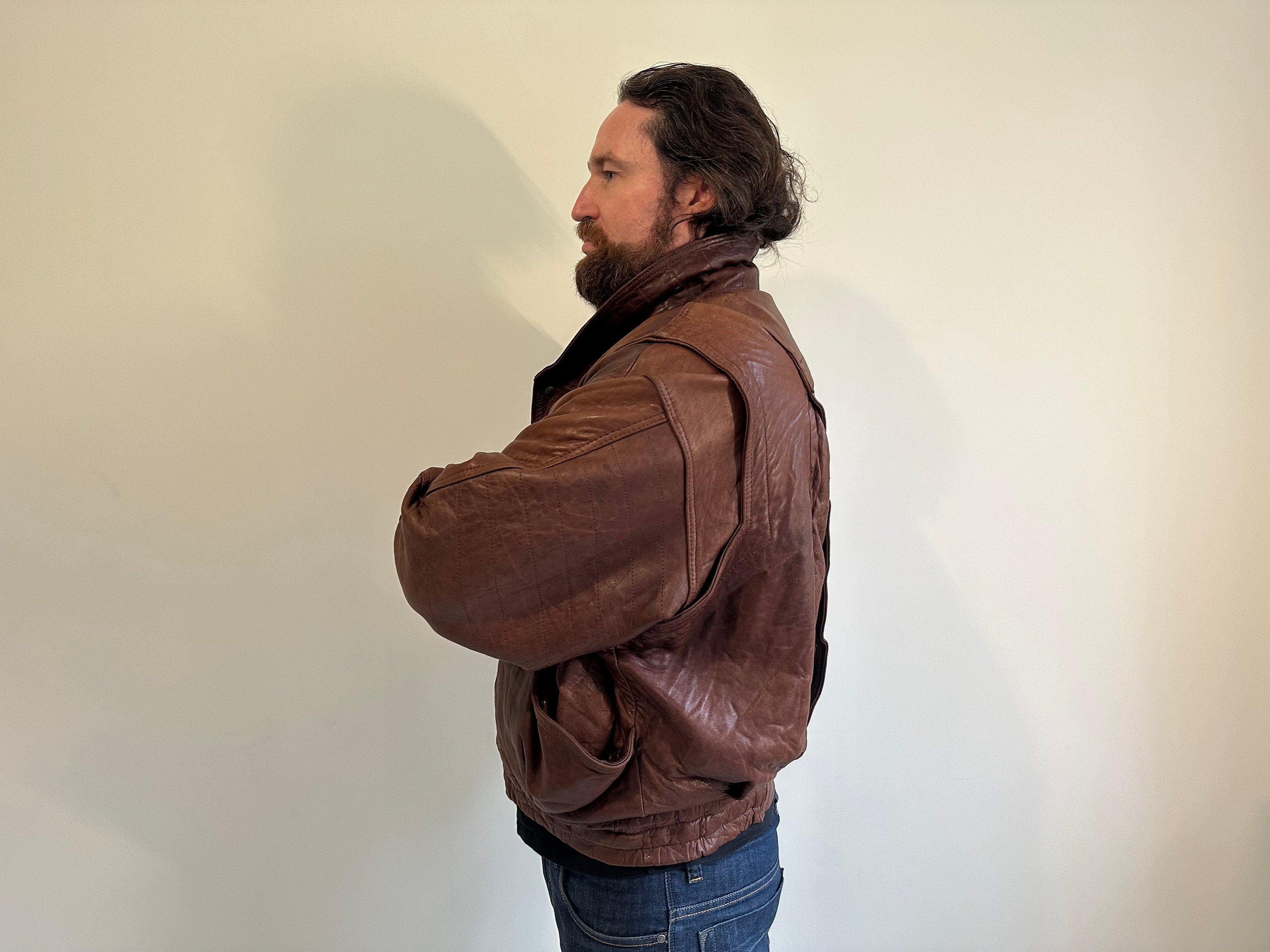 Vintage Leather Parka Coat Men Jacket Brown Worn in 80s Vintage Leather Parka Coat Men Jacket Brown Worn in 80s