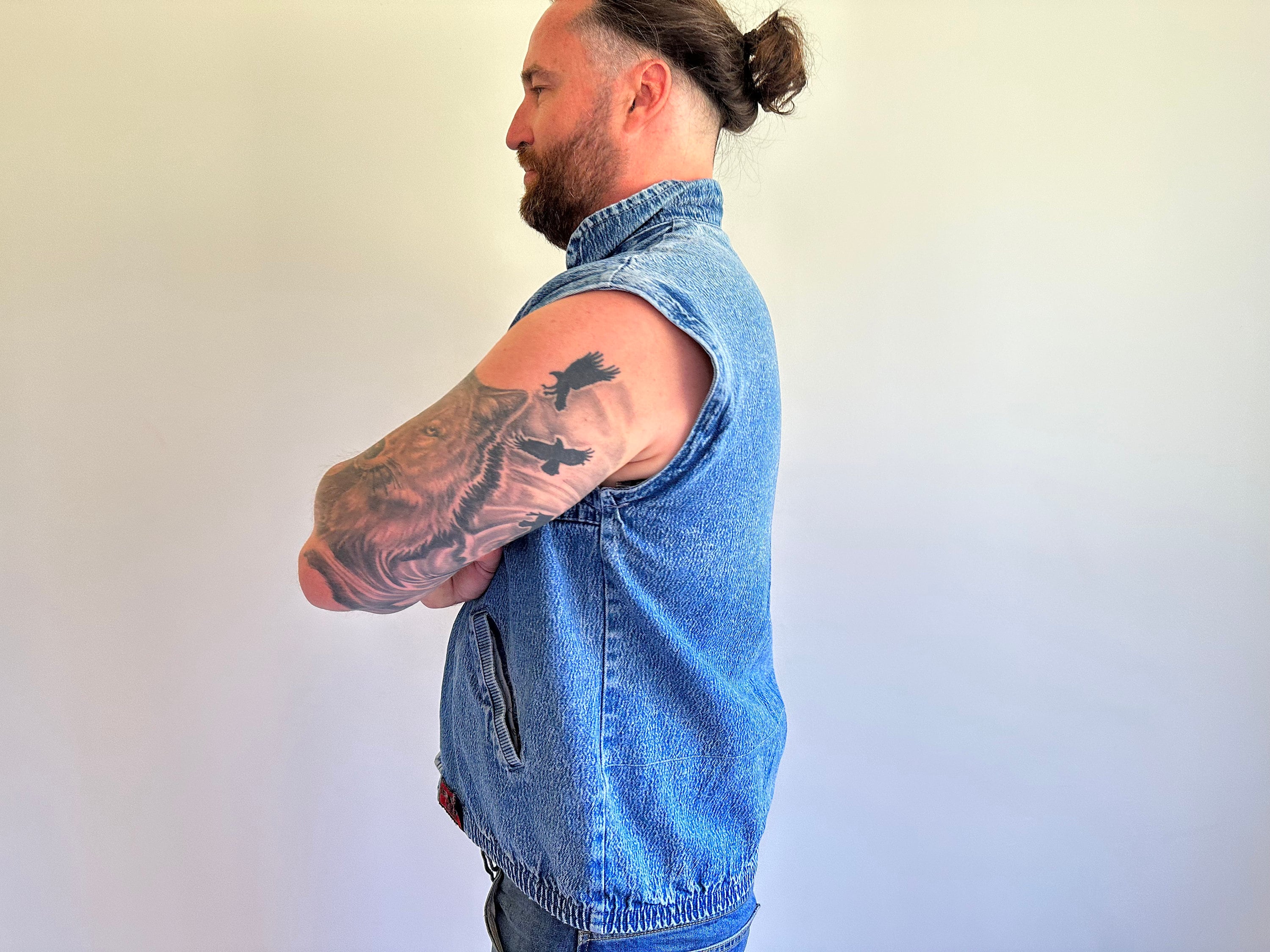 80s - 90s Men's Vintage Blue Denim Vest Waistcoat Worn