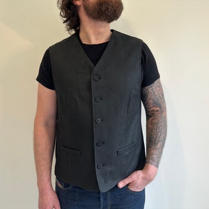 Men&#39;s Vegan Leather and Wool Mix Waistcoat Black Genuine Leather Biker Rocker Vest Steampunk Motorcycle Western Vest Size L