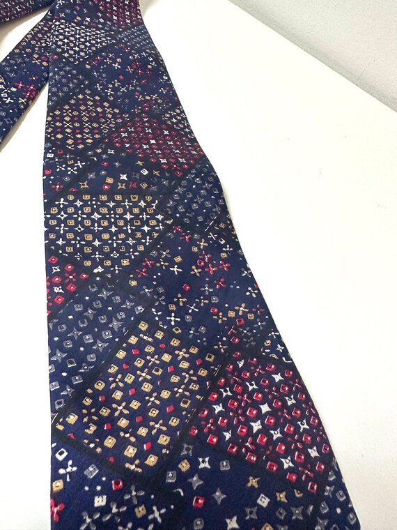 Silk Blue Vintage Tie for Men: Geometric Blocks View 5
