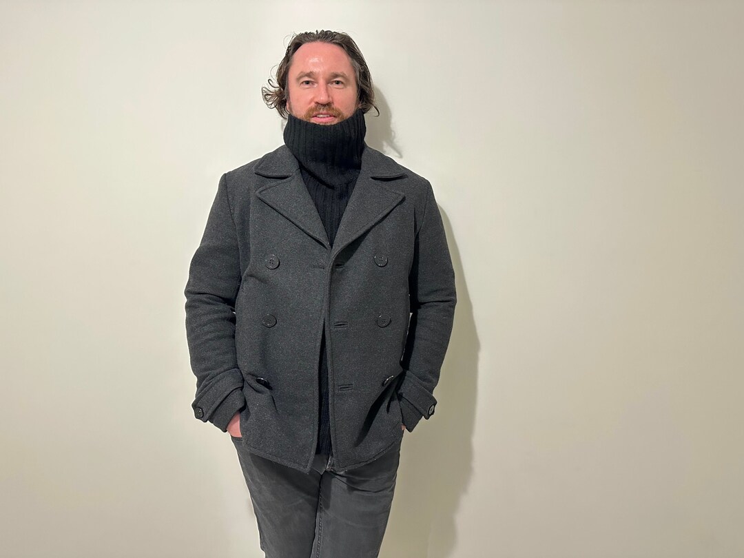 DIESEL Men's Wool Winter Coat Grey Pea Coat Peacoat Overcoat Classy