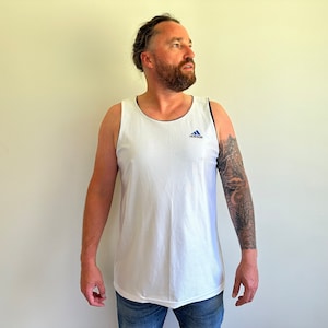 Double side Adidas Shirt FishNet Shirt Sleeveless Tee T Shirt Blue White Light Summer Activewear Size L/XL