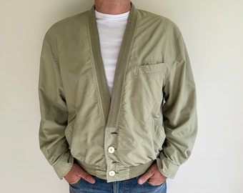 Vintage Retro Classy Men's Khaki Blazer Bomber Jacket Light Weight Wind Breaker Hipster Parka Cargo Jacket Size XL