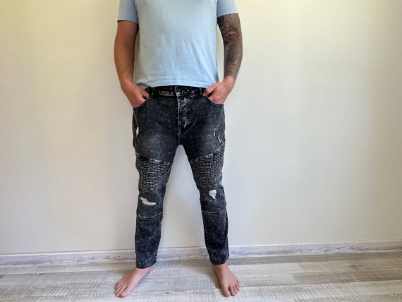 Men's  Slim Jeans Men's Distressed Denim Pants Bl… - image 10