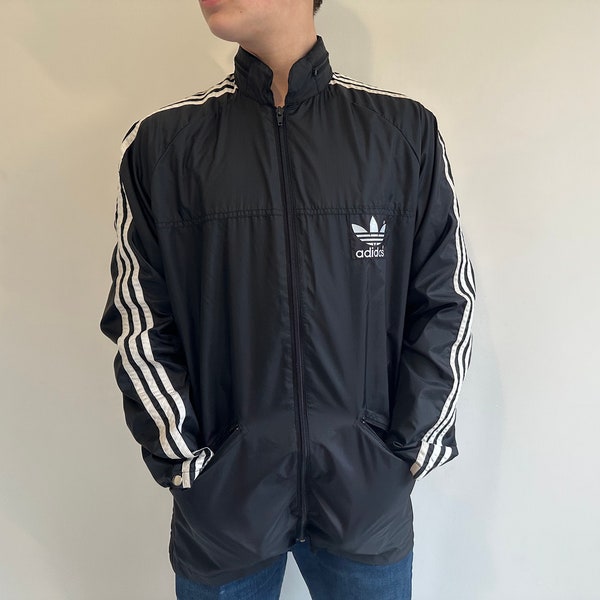 Vintage Adidas Black Rain Jacket Running Parka Hipster Jacket Wind Breaker Workout Jacket Trainer Jogging Hip hop Tracksuit Jacket Size S